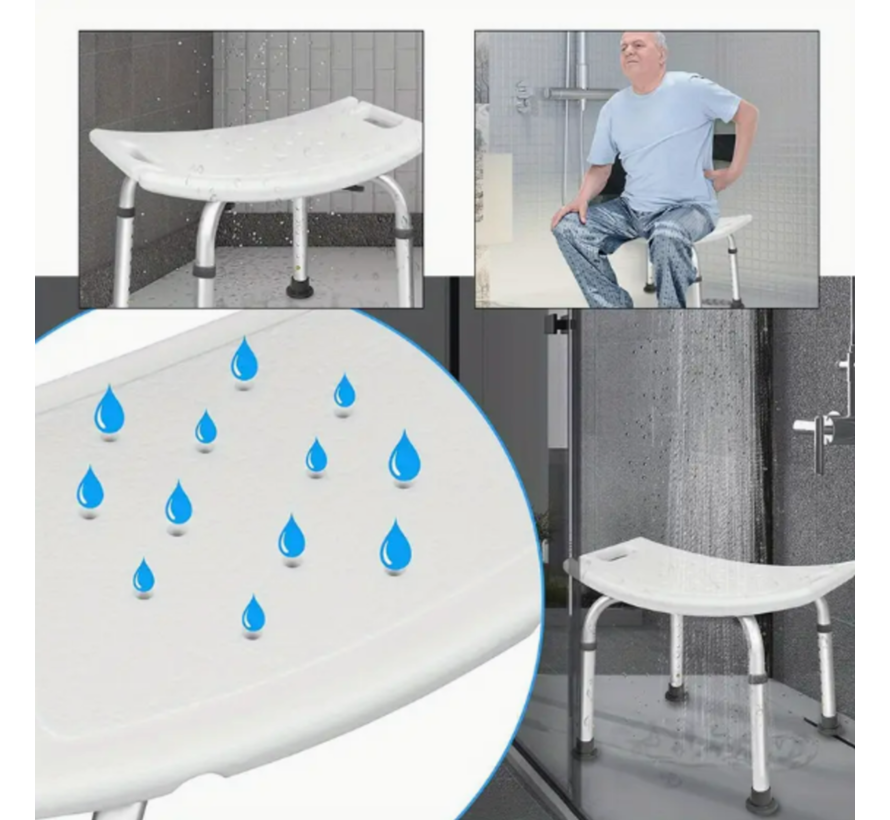 Allernieuwste.nl® Belastbare Verstelbare Douche Kruk - Antislip Wit - 200 kg Draagvermogen - Hoogte Instelbaar 40-53 cm - Aluminium Frame - Badstoel Ouderen & Zorg