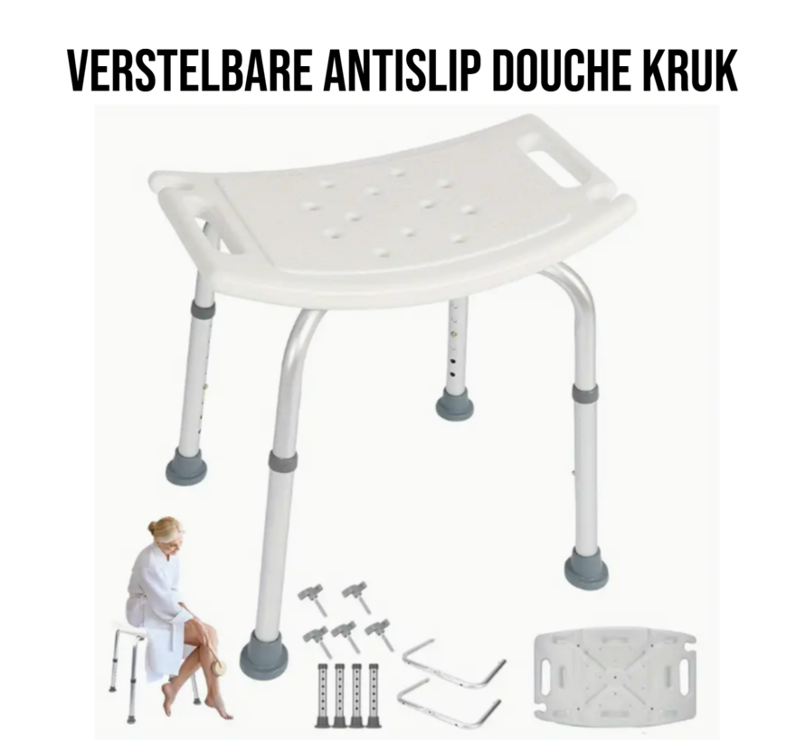 Allernieuwste.nl® Belastbare Verstelbare Douche Kruk - Antislip Wit - 200 kg Draagvermogen - Hoogte Instelbaar 40-53 cm - Aluminium Frame - Badstoel Ouderen & Zorg