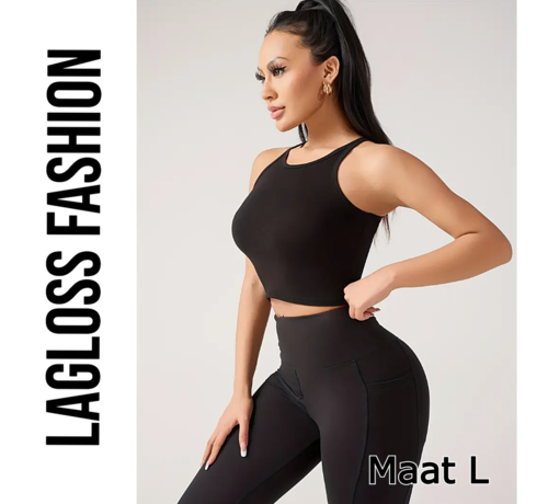 LaGloss LaGloss® Dames Yoga Tanktop Zwart Katoen – Snel Droog Fitness Top met Ingebouwde BH – Ademend Sportshirt voor Yoga, Hardlopen & Gym – Maat L