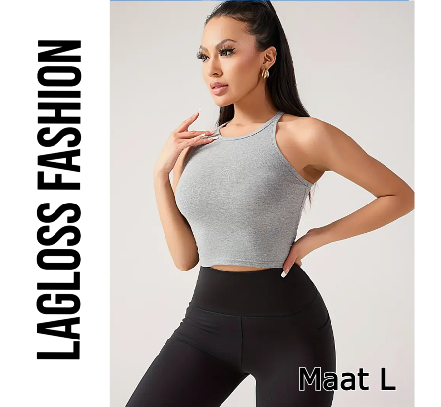 LaGloss® Dames Yoga Tanktop Grijs Katoen – Snel Droog Fitness Top met Ingebouwde BH – Ademend Sportshirt voor Yoga, Hardlopen & Gym – Maat L