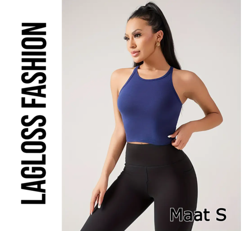 LaGloss LaGloss® Dames Yoga Tanktop Blauw Katoen – Snel Droog Fitness Top met Ingebouwde BH – Ademend Sportshirt voor Yoga, Hardlopen & Gym – Maat S