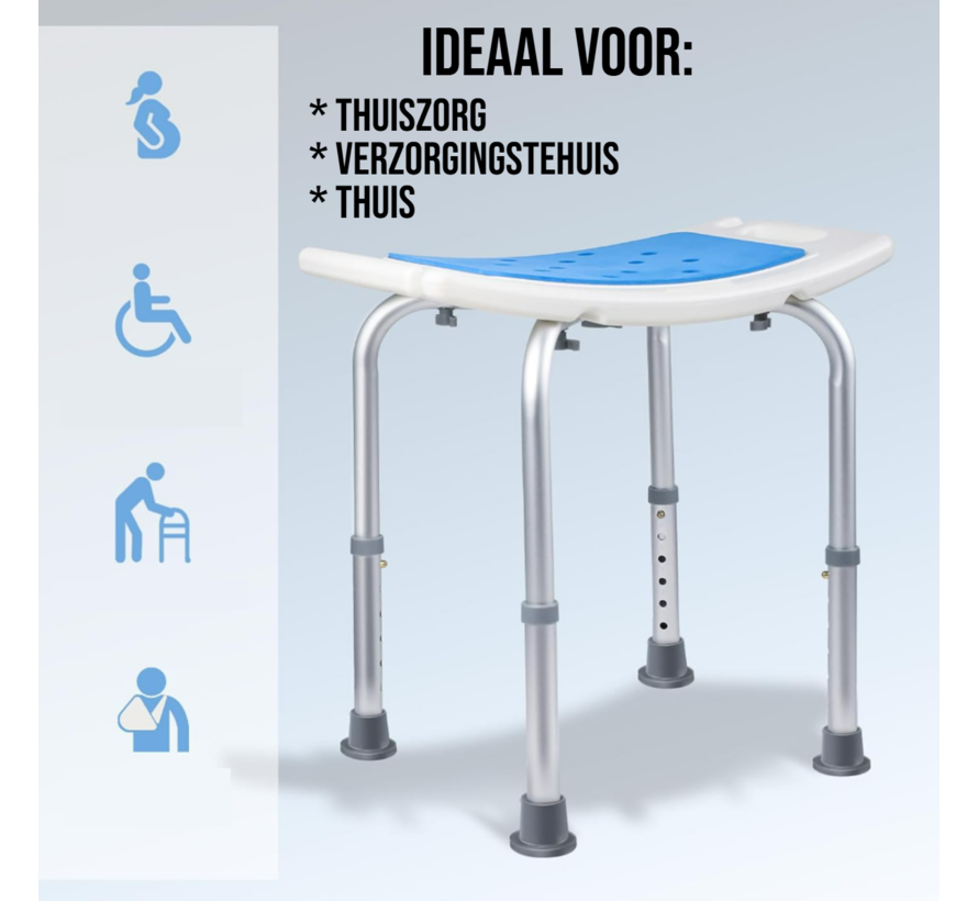 Allernieuwste.nl® Verstelbare Douche Stoel Wit & Blauw – Hoogte 39–52 cm – Compact 52×31 cm – Antislip