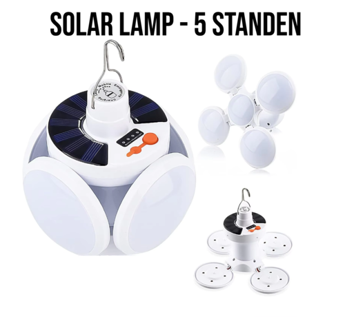 Allernieuwste.nl® Solar Led Lamp 1600mAh - 5x Led Noodlamp - USB Oplaadbaar - Kamperen en Noodverlichting