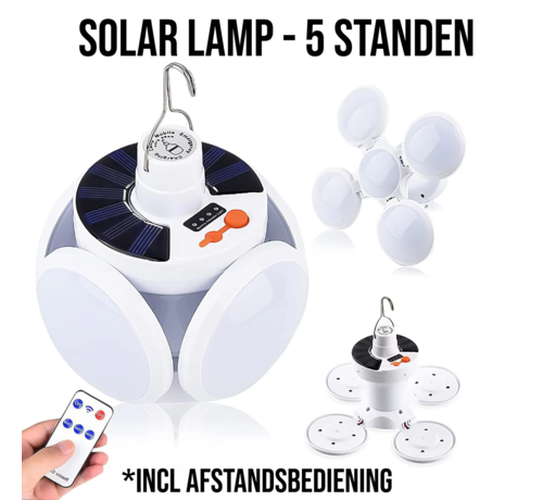 Allernieuwste.nl® Solar Led Lamp - USB Oplaadbaar - 1600mAh - 5 Modi + Afstandsbediening