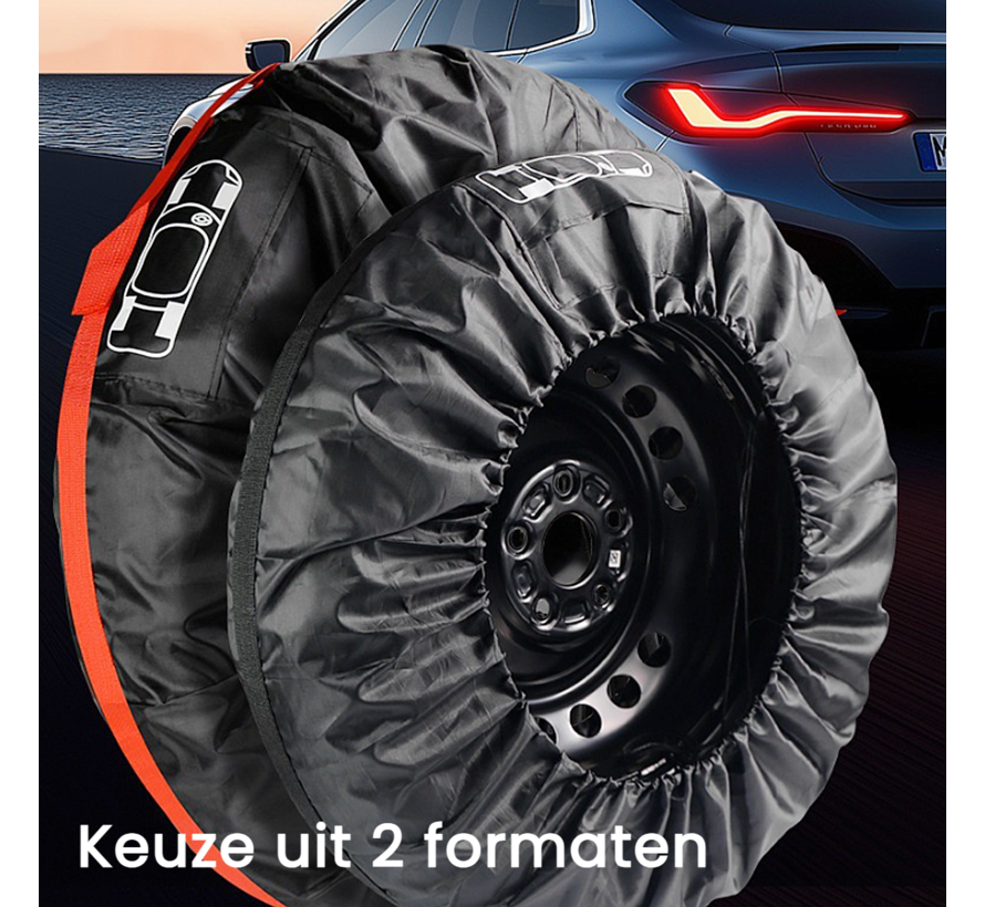 4x Bandenhoezen Set Autobanden Beschermhoezen met Handvat voor 19 t/m 23 inch Zwart/Rood Polyester