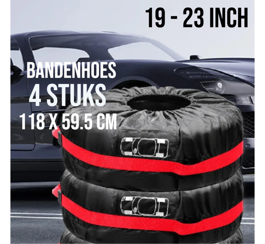 4x Bandenhoezen Set Autobanden Beschermhoezen met Handvat voor 19 t/m 23 inch Zwart/Rood Polyester
