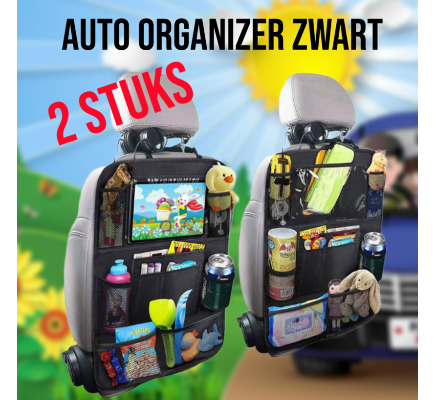 2 x Kinder Multifunctionele Autostoel Organizers voor Vakantie - Zwart