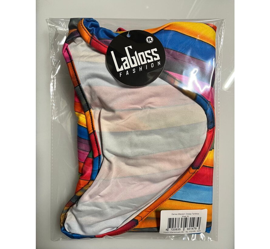 LaGloss® Dames Western Streep Tanktop – Kleurige V-Hals T-Shirt – Casual Korte Mouw Top – Lente/Zomer/Herfst – Licht Elastisch – Maat XL