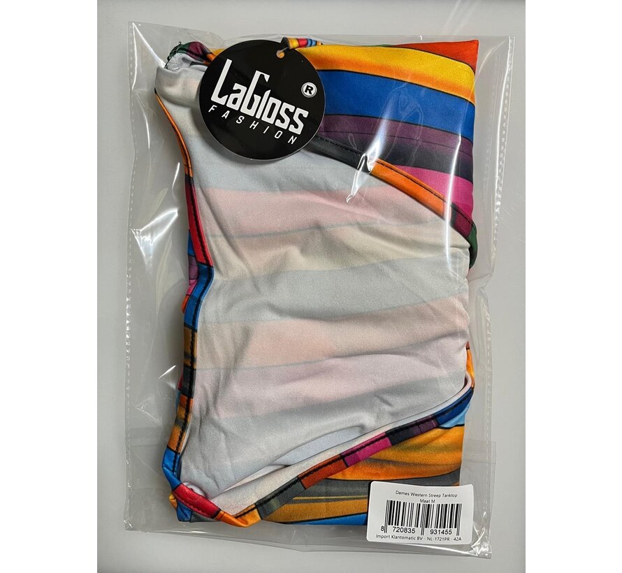 LaGloss® Dames Western Streep Tanktop – Kleurige V-Hals T-Shirt – Casual Korte Mouw Top – Lente/Zomer/Herfst – Licht Elastisch – Maat M