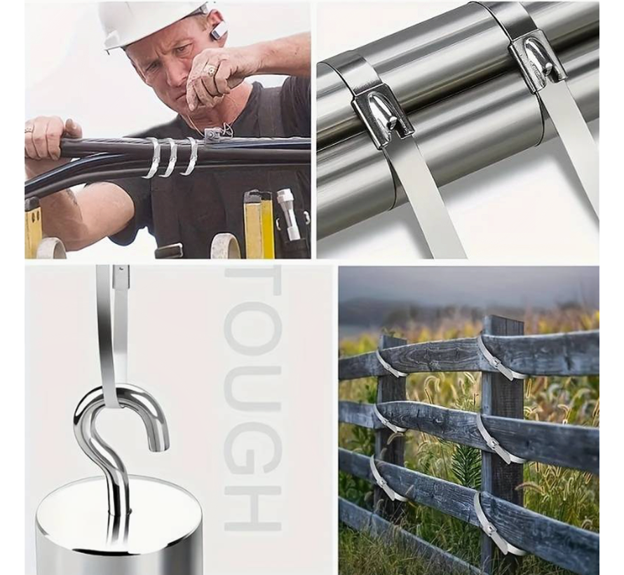 20 STUKS RVS Metalen Kabelbinders Tie Wraps Tyraps 4.6 x 250 mm - max 90 kg Trekkracht - Binnen en Buiten - Waterafsotend UV- Roest- en Chemisch Bestendig - 4.6 x 250mm - 20 Stuks %%