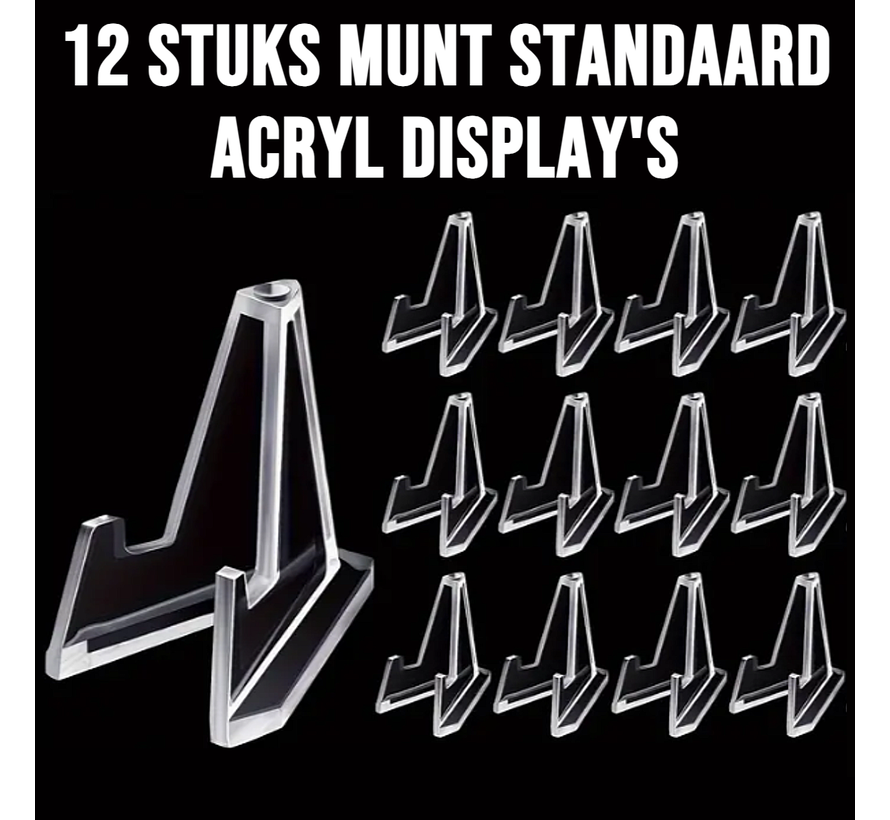 Allernieuwste.nl® 12 Stuks Munt Standaard Acryl Display Muntstandaard – Kaartenstandaard Munten Houder Transparant - 5,4 cm Hoog %%