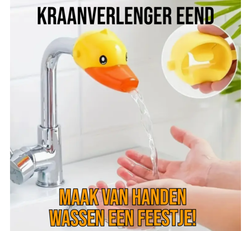 Allernieuwste.nl® Kinder Kraanverlenger – Schattige Eend – Anti Spat Kraanuitloop 6 × 8,5 cm