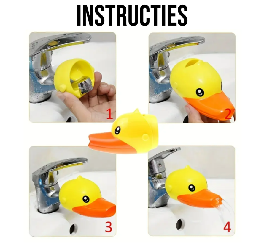 Kinder Kraanverlenger – Schattige Eend – Anti Spat Kraanuitloop 6 × 8,5 cm