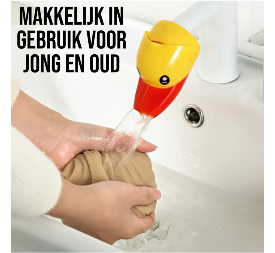 Kinder Kraanverlenger – Schattige Eend – Anti Spat Kraanuitloop 6 × 8,5 cm