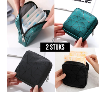 LaGloss 2x Reistasje Maandverband - Groen & Zwart - 13x13x4 cm