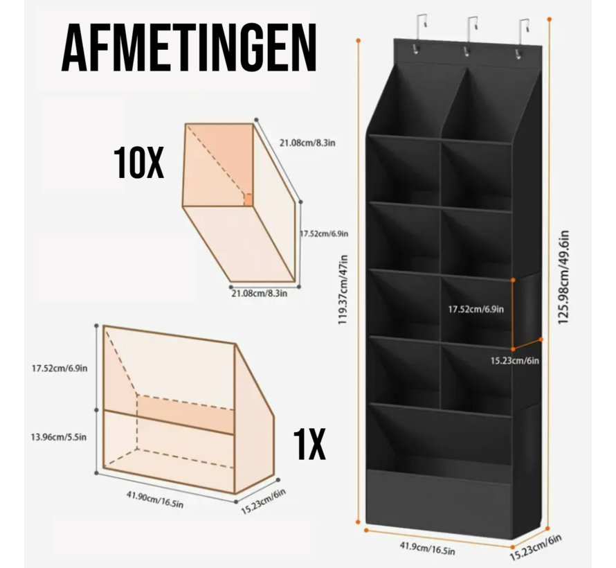 Allernieuwste.nl® 11-Vaks Deur Organizer – Zwart – Opbergruimte voor Schoenen, Speelgoed & Accessoires – 41.9 x 15.23 x 125.98 cm