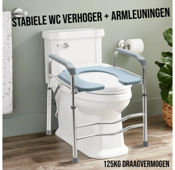 Allernieuwste.nl Stabiele WC Toiletverhoger met Armleuningen - 48 x 38 x 74 cm - Zilver/Blauw