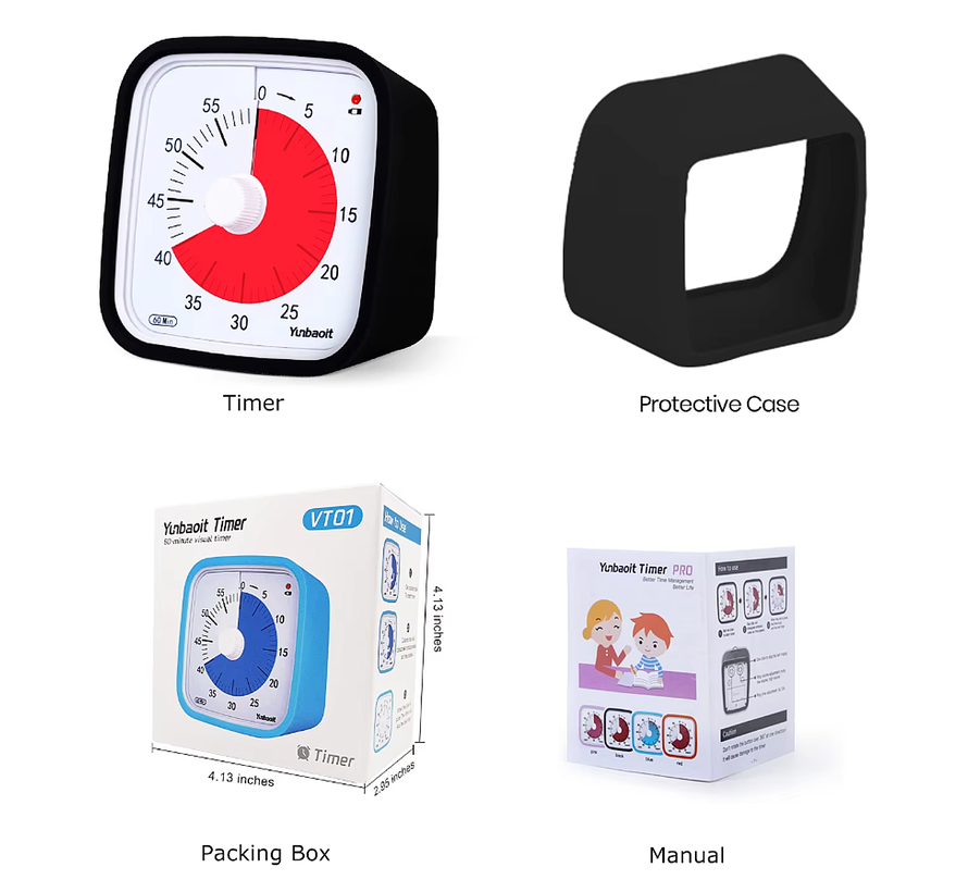 LaGloss® Visuele Afteltimer Countdown Timer Tijdklok 60 Minuten Tijdmanagement Tool - Leerklok Kind, School, Thuis, Keuken, Kantoor- Stille Timer Met Nachtlampje - Zwart Rood ##