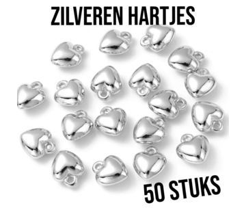 LaGloss 50 Stuks Hartjes DIY Sieraden Maken Zilver Spacers  6x8 mm
