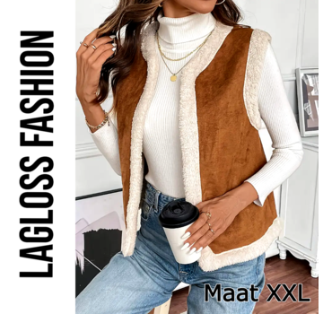 LaGloss Mouwloze Teddy Bodywarmer Bruin/Beige - Maat XXL