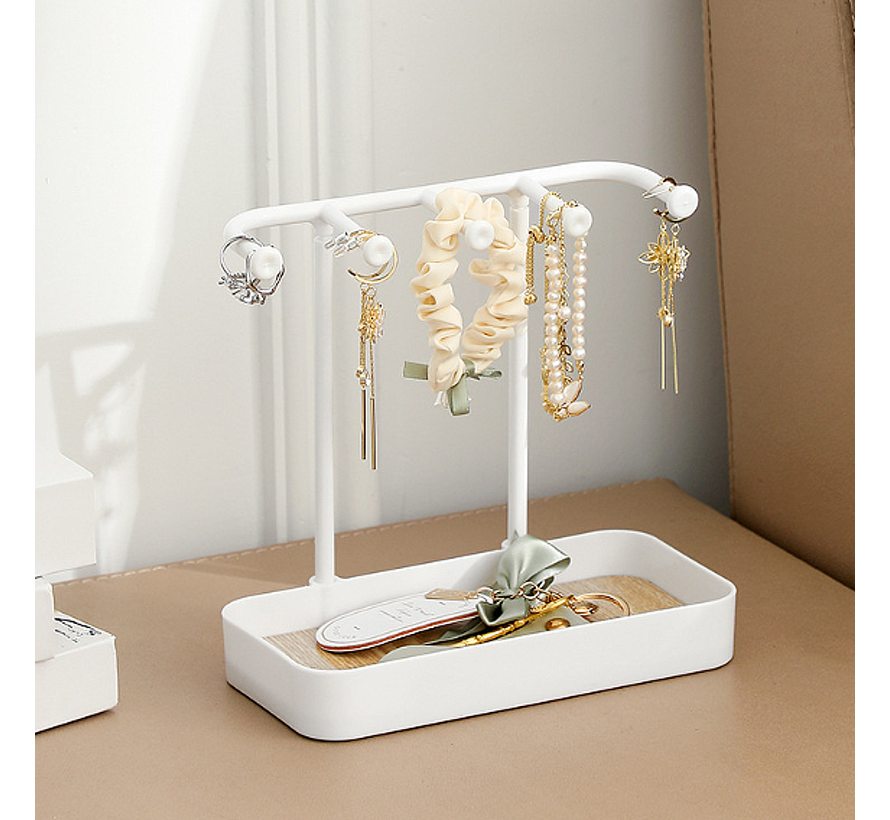Allernieuwste.nl® Sieradenstandaard Display Kettingen, Armbanden, Ringen, Oorbellen - Multifunctioneel Opberg Rek met Bakje - PVC 20 x 19 cm - WIT