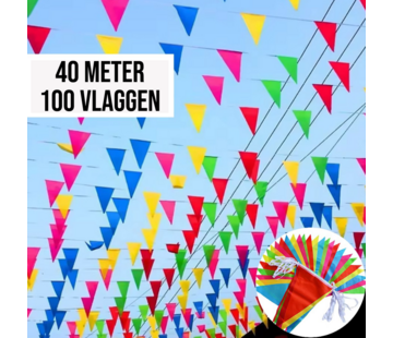 Allernieuwste.nl® 40 Meter Veelkleurige Vlaggenlijn Driehoekige Nylon Stoffen Slinger 100 Vlaggen - 13x18cm