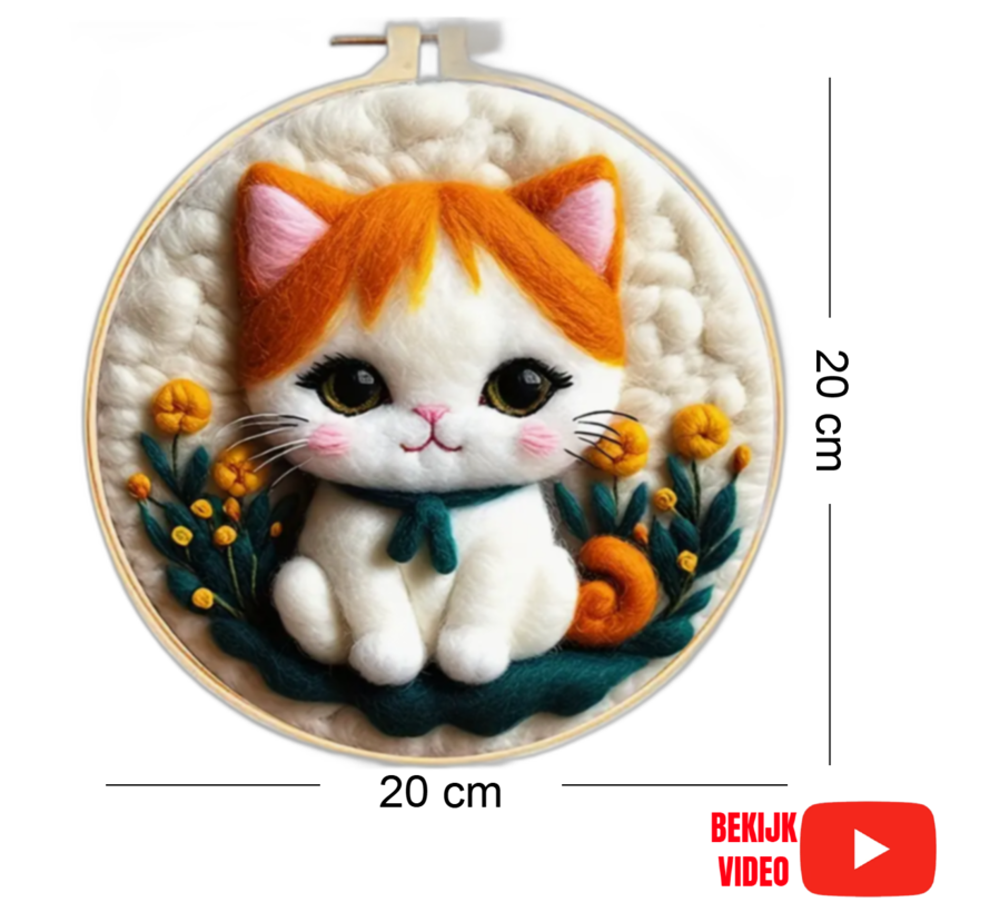DIY Naaldvilt Wolvilt Pakket – Complete Starterset Kitten– Met Wol, Naalden, Borduurring & Handleiding – Creatief Hobbypakket voor Beginners & Gevorderden