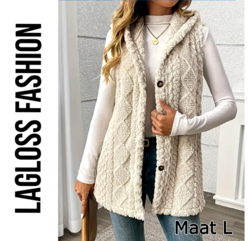 LaGloss Dames Elegante Pluchen Vestjas met Capuchon – Abrikoos - Maat L