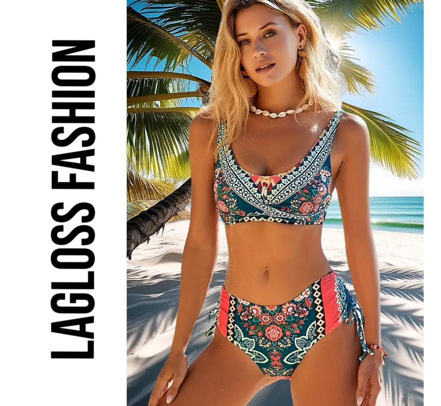 LaGloss® 2-Delige Bikini Set met Bloemenprint – Hipster Bikini – Zomerse Badmode Dames – Maat XL