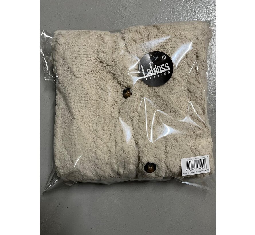 LaGloss® Dames Elegante Pluchen Vestjas met Capuchon – Ruit Geometrisch Design – Zachte Teddy Herfst/Winter Bodywarmer – Mouwloos – Abrikoos Maat XL