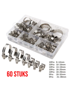 Allernieuwste.nl® Set van 60 Roestvrijstalen Slangklemmen – 8 t/m 38 mm