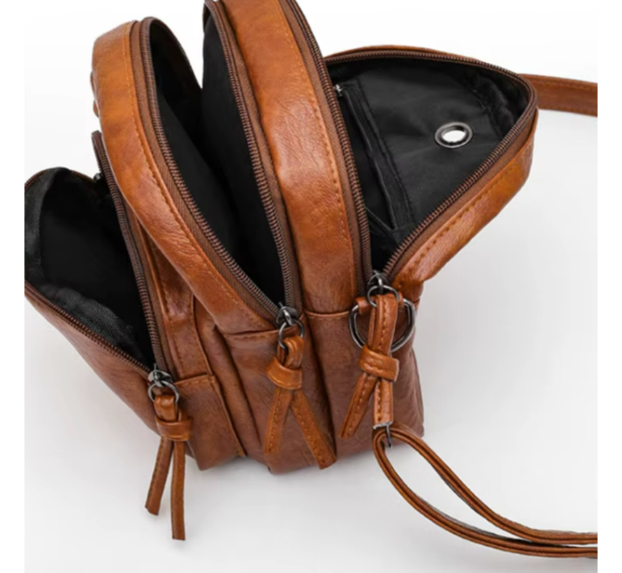 LaGloss® Zwarte Schoudertas – Kunstleer Handtas & Crossbody met Oortjes-Opening en 4 Vakken – 16x9x20 cm