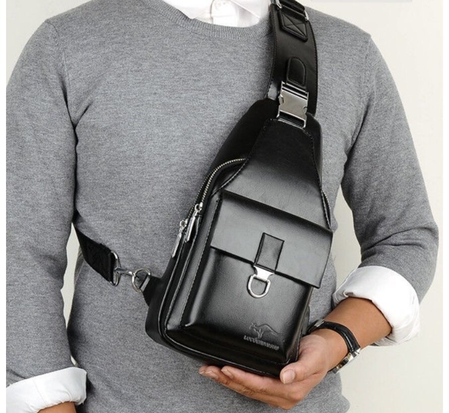 LaGloss® Heren Schoudertas USB Zwart - Luxe Crossbody tas - Zwart - 16 x 30 cm