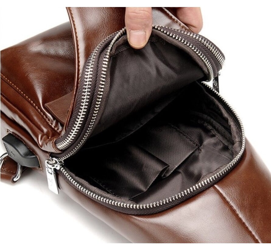 LaGloss® Heren Schoudertas USB Zwart - Luxe Crossbody tas - Zwart - 16 x 30 cm