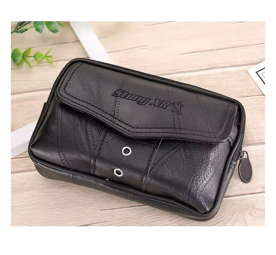 LaGloss® Heren Heuptasje PU Leer – Zwart Horizontaal – Compact 17.8x4x10 cm