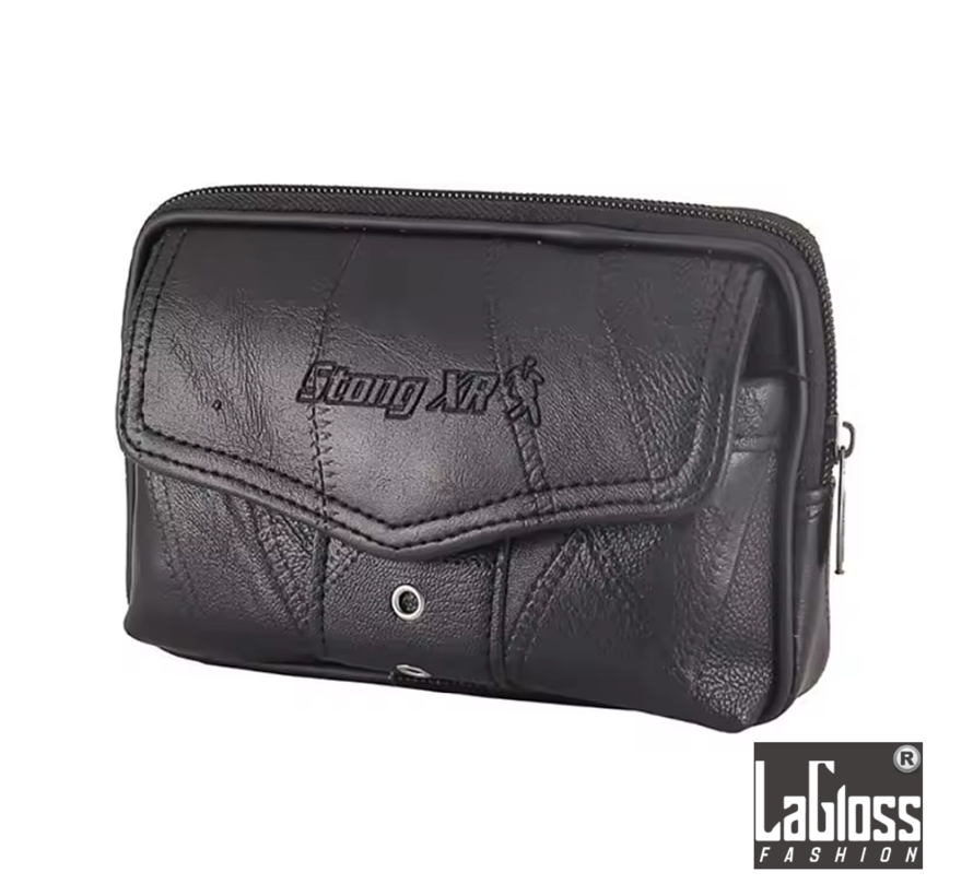 LaGloss® Heren Heuptasje PU Leer – Zwart Horizontaal – Compact 17.8x4x10 cm