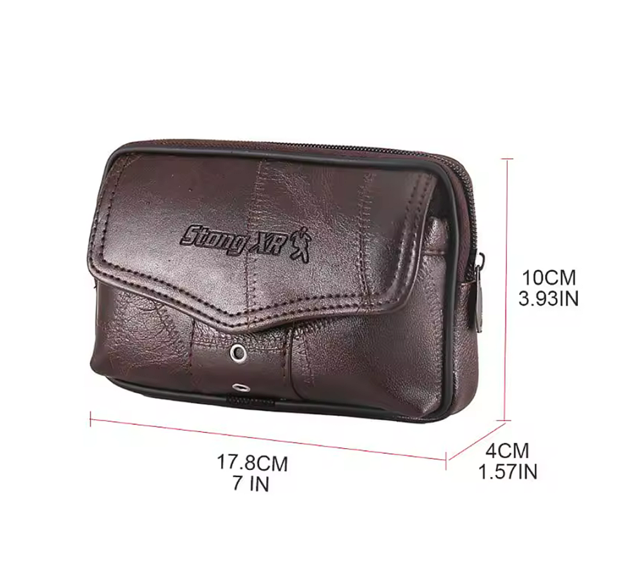 LaGloss® Heren Heuptasje PU Leer – Bruin - Langwerpig - Telefoontasje met Rits – 10x4x18 cm