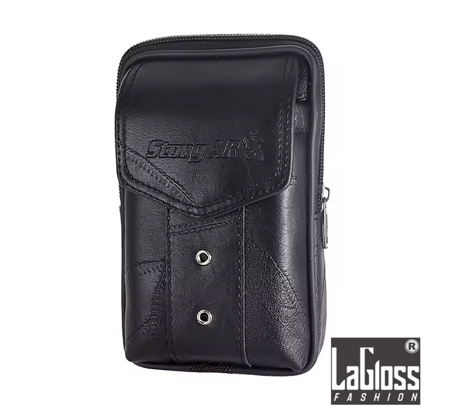 LaGloss® Heren Heuptasje PU Leer – Zwart - Langwerpig - Telefoontasje met Rits – Ruim 10x4x18 cm