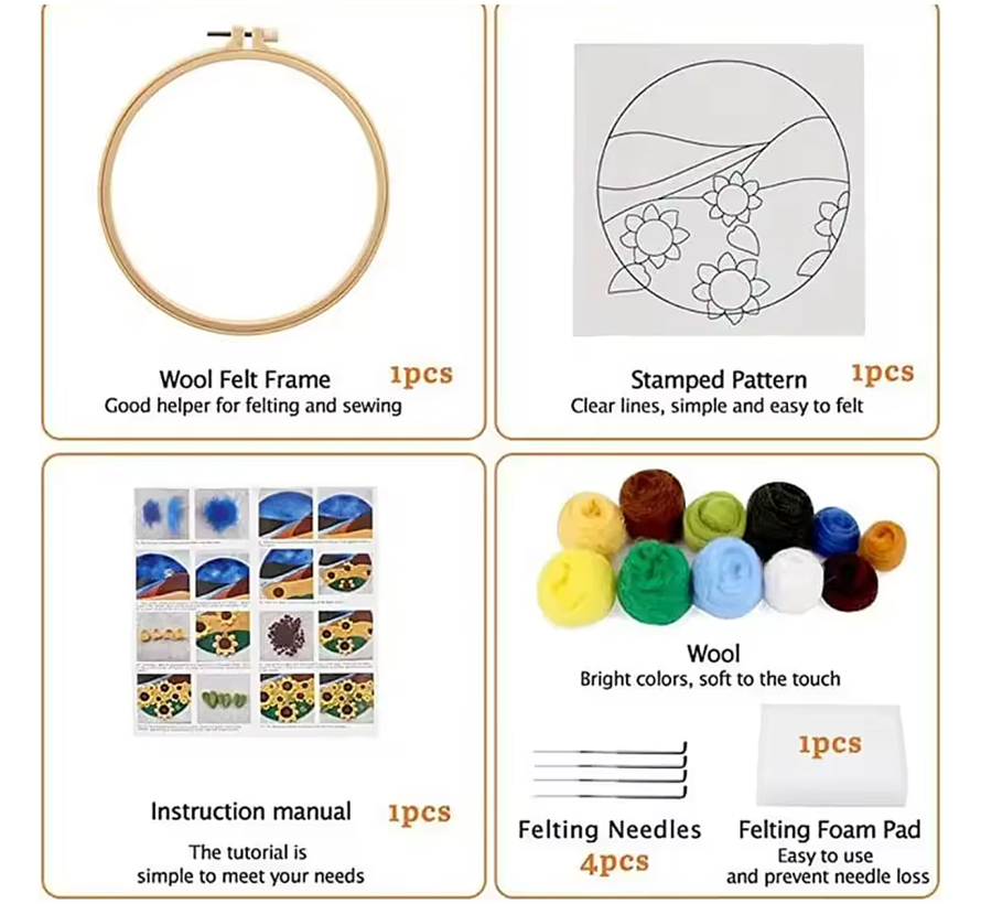 DIY Naaldvilt Wolvilt Pakket – Complete Starterset Kittens – Met Wol, Naalden, Borduurring & Handleiding – Creatief Hobbypakket voor Beginners & Gevorderden