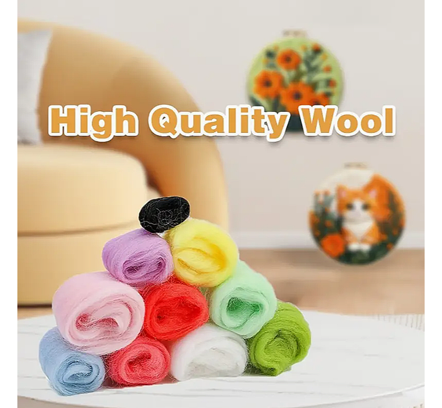 DIY Naaldvilt Wolvilt Pakket – Complete Starterset Kittens – Met Wol, Naalden, Borduurring & Handleiding – Creatief Hobbypakket voor Beginners & Gevorderden