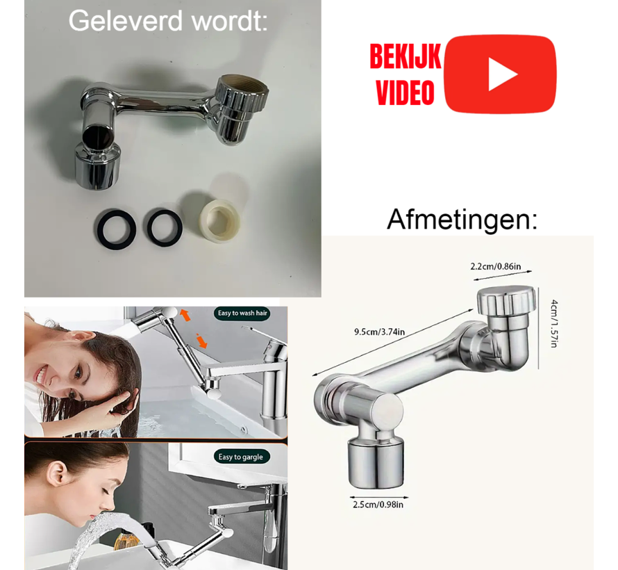 Draaibare Waterkraan Verlenging Universeel voor Keuken Kraan en Badkamer 1080° ABS - Zilver %%