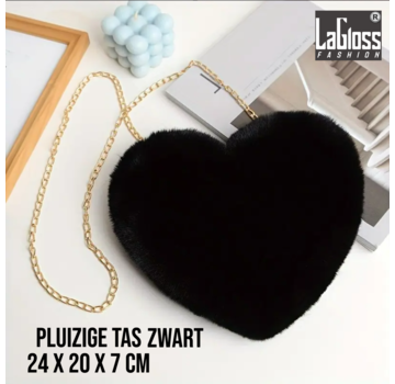 LaGloss Hartvormige Pluizige Schoudertas - 24x20x7cm – Zwart