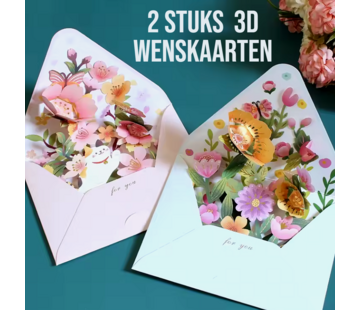Allernieuwste.nl 2 Stuks 3D Pop-Up Wenskaarten met Envelop – Romantische Bloem