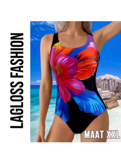 LaGloss Dames Badpak met Grote Kleurrijke Bloem – Maat XXL