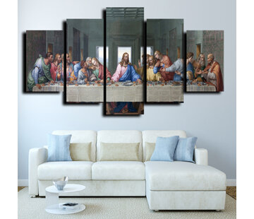 Allernieuwste.nl Canvas Schilderij 5-luik Het Laatste Avondmaal van Da Vinci - 70 x 125 cm