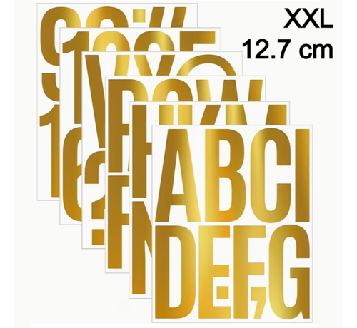 Allernieuwste.nl® Grote Alfabet Stickers 12 cm Hoog – 6 Vellen Zelfklevende XXL Letters – Glanzend Goud, Waterdicht & Krasbestendig