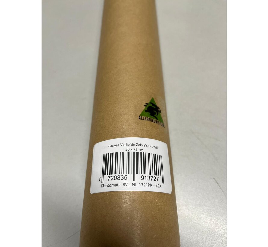 Allernieuwste.nl® Canvas Schilderij Verliefde Zebras Grafitti - Kunst aan je Muur - Graffiti - ZwartWit Kleur - 50 x 75 cm