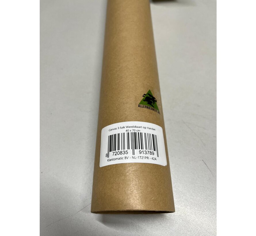 Allernieuwste.nl® 3-Delige SET Canvas Schilderij - Wereldkaart op Handen - Kunst aan je Muur - Modern Abstract - kleur - SET 3x 40 x 70 cm