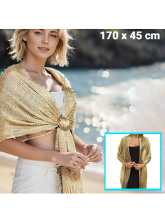 LaGloss Dames Omslagdoek met Franjes - GOUD - 170 x 45 cm
