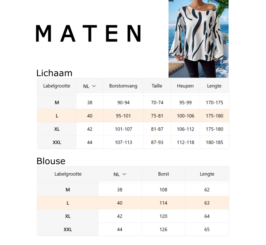 LaGloss® Dames Blouse – Blauw-Wit Abstracte Print – Lange Mouwen – Ronde Hals – Modieuze Elegante Voorjaars- & Herfsttop – Maat M